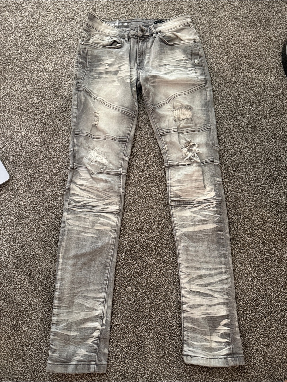 Slim Fit Distressed Men's Jeans - Light Gray